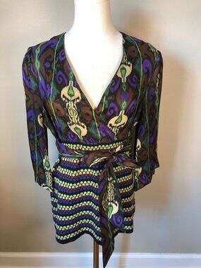 VTG Harold’s Silk & Cotton Tunic Top Sz Small Abstract Paisley Print 3/4 Sleeve